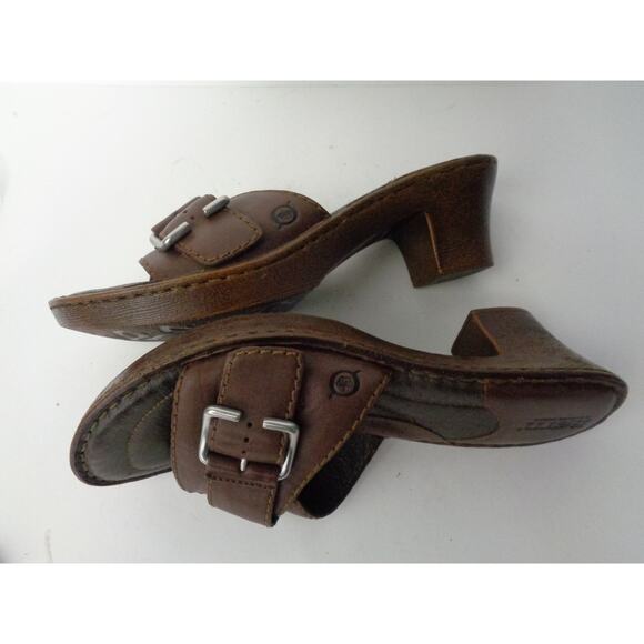 BORN EUR 42 US 10M Brown Leather Slide Sandal Shoe w Buckle & Medium Heel - Picture 5 of 7